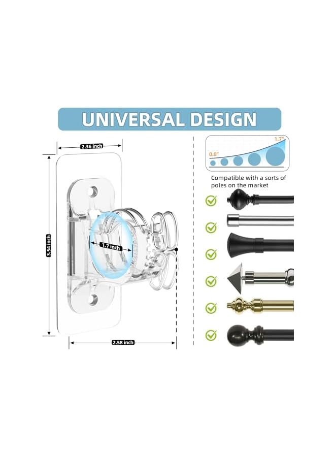 erorex 2 Pack No Drill Adhesive Curtain Rod Brackets, No Wall Damage Rod Holders, Sticky Curtain Rods Hooks, Nail Free Adjustable Curtain Hanger for Wall, Decor Living Room, Bedroom, Bathroom  - Image 5
