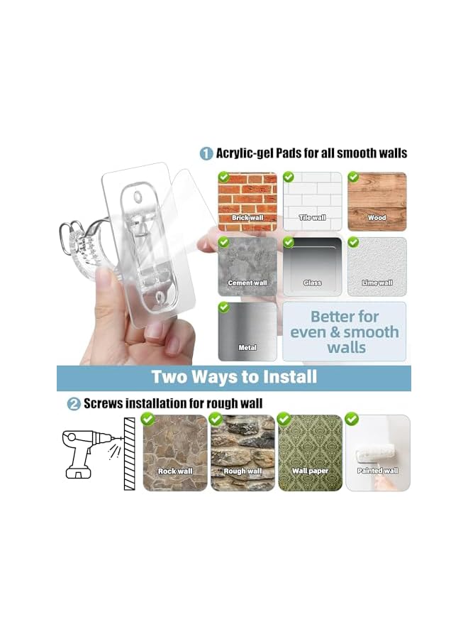 erorex 2 Pack No Drill Adhesive Curtain Rod Brackets, No Wall Damage Rod Holders, Sticky Curtain Rods Hooks, Nail Free Adjustable Curtain Hanger for Wall, Decor Living Room, Bedroom, Bathroom  - Image 4