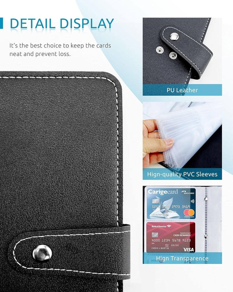 KASTWAVE Leather Professional Business Card Book Holder Organizer, 240 Capacity Credit Card Booklet, PU Name Cards Holder Storage File for Men Women,Black - Image 4