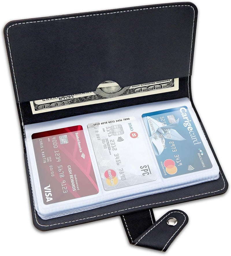 KASTWAVE Leather Professional Business Card Book Holder Organizer, 240 Capacity Credit Card Booklet, PU Name Cards Holder Storage File for Men Women,Black - Image 1