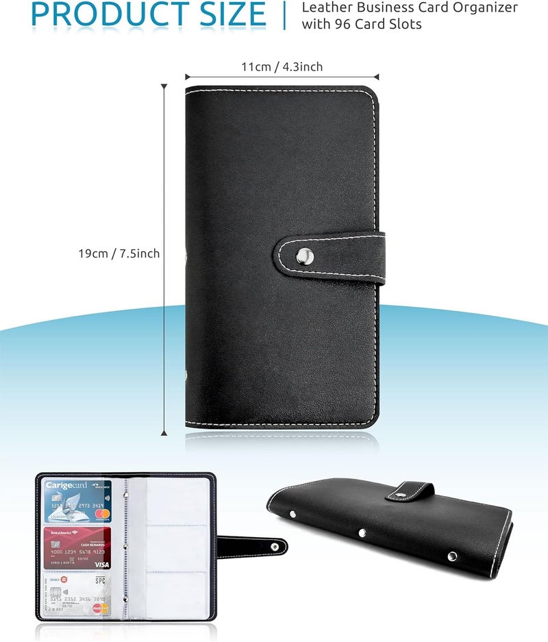 KASTWAVE Leather Professional Business Card Book Holder Organizer, 240 Capacity Credit Card Booklet, PU Name Cards Holder Storage File for Men Women,Black - Image 3