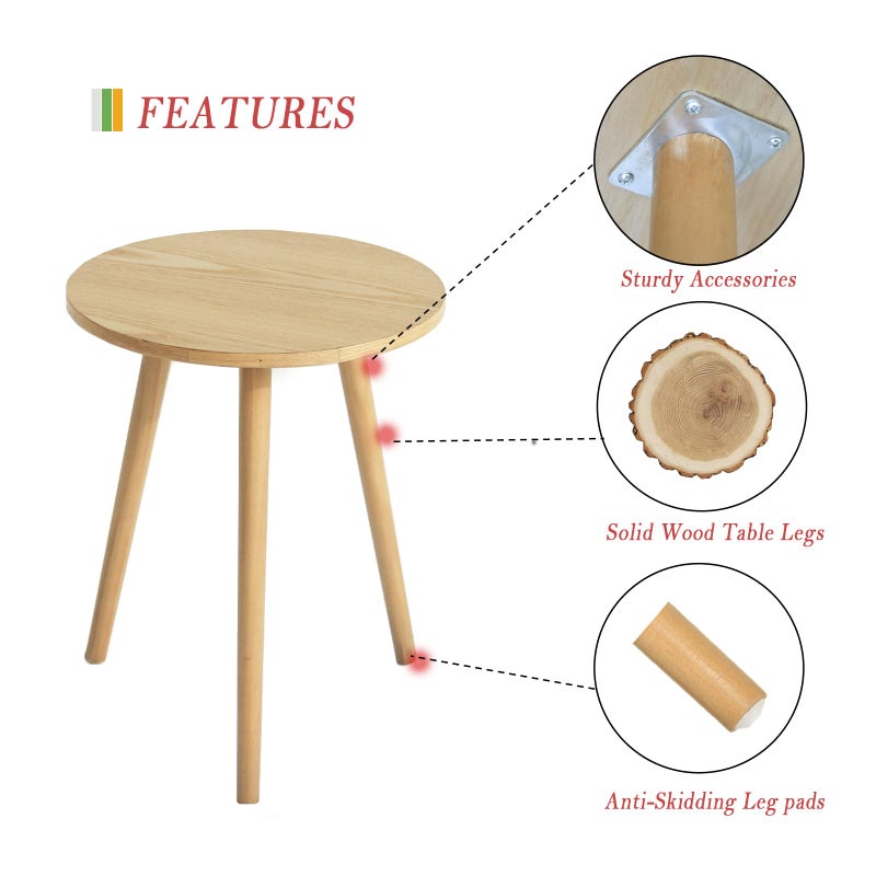 AWASEN Side Table Round, Small Accent Table Nightstand Modern End Table for Living Room Bedroom Office Small Spaces, 15.7''D x 19.69''H(Natural Walnut) - Image 4