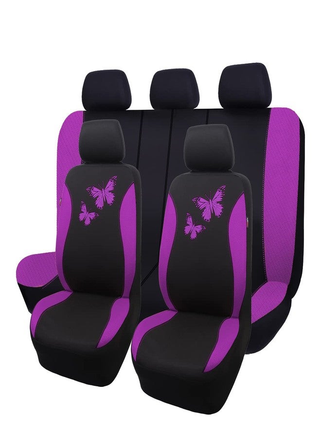 Flying Banner Butterfly car seat Covers ful Set Fashion Universal Lady Woman Female Rear Bench Split Colorized (Full Set, Purple) - Image 1