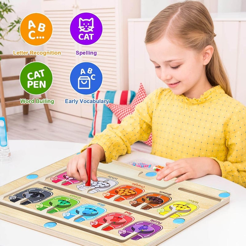 EDUTREE Magnetic Color & Number Maze – Montessori Wooden Puzzle Board for Toddlers – Fine Motor Skills & Counting Learning Toy for Boys & Girls Ages 3-5 - Image 3