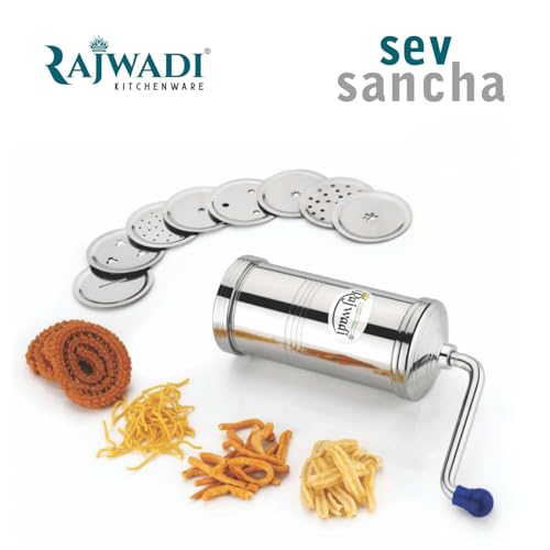 Rajwadi Stainless Steel Sev Sancha Machine/sevga/Muruku Maker with 6 Jali, Kitchen Tools of Namkeen and Snacks Maker (Deluxe) - Image 5