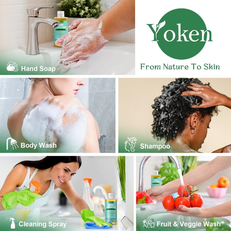 Yoken صابون يوكين السائل النقي من كاستيل عضوي (معتمد من EWG، بدون رائحة، 8 أونصات)، مصنوع من زيوت عضوية، بدون عطر مضاف، نباتي، صابون كاستيل سائل للوجه، الغسيل، الأطباق، البشرة الحساسة، صابون للسفر - Image 3