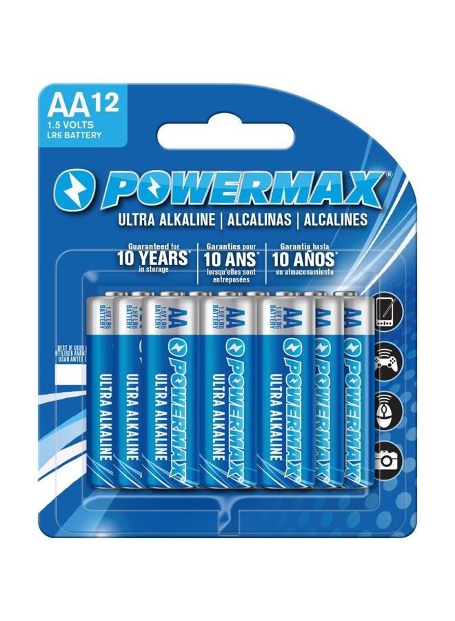 PowerMax 12-Count Double AA Batteries, Ultra Long Lasting Alkaline Battery Blister Pack for Home and Office, 10-Year Shelf Life - Image 1
