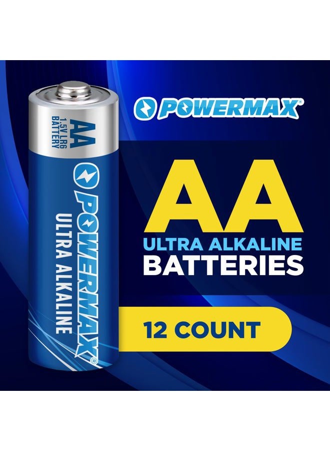 PowerMax 12-Count Double AA Batteries, Ultra Long Lasting Alkaline Battery Blister Pack for Home and Office, 10-Year Shelf Life - Image 2