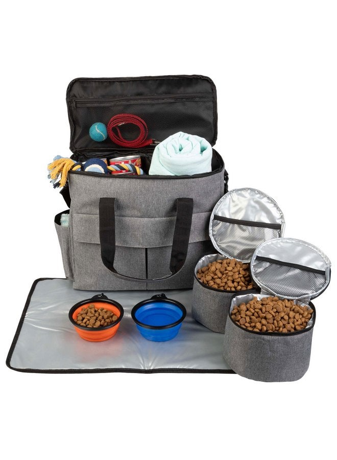 PETMAKER Dog Travel Bag - Cat and Dog Storage Organizer with Pockets, Mat, 2 Food Containers, and 2 Large Collapsible Travel Dog Bowls by PETMAKER (Gray) - Image 1