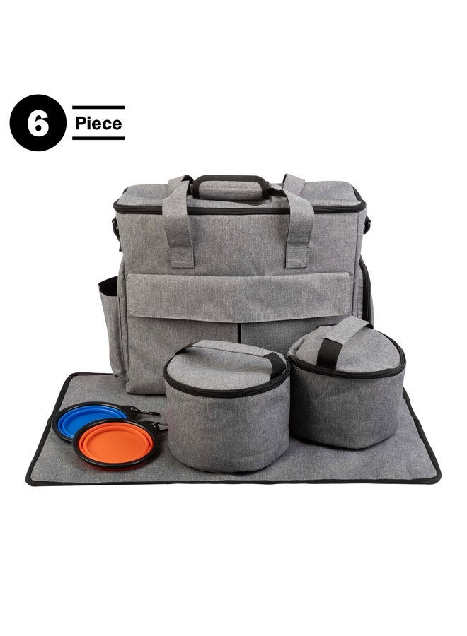 PETMAKER Dog Travel Bag - Cat and Dog Storage Organizer with Pockets, Mat, 2 Food Containers, and 2 Large Collapsible Travel Dog Bowls by PETMAKER (Gray) - Image 4
