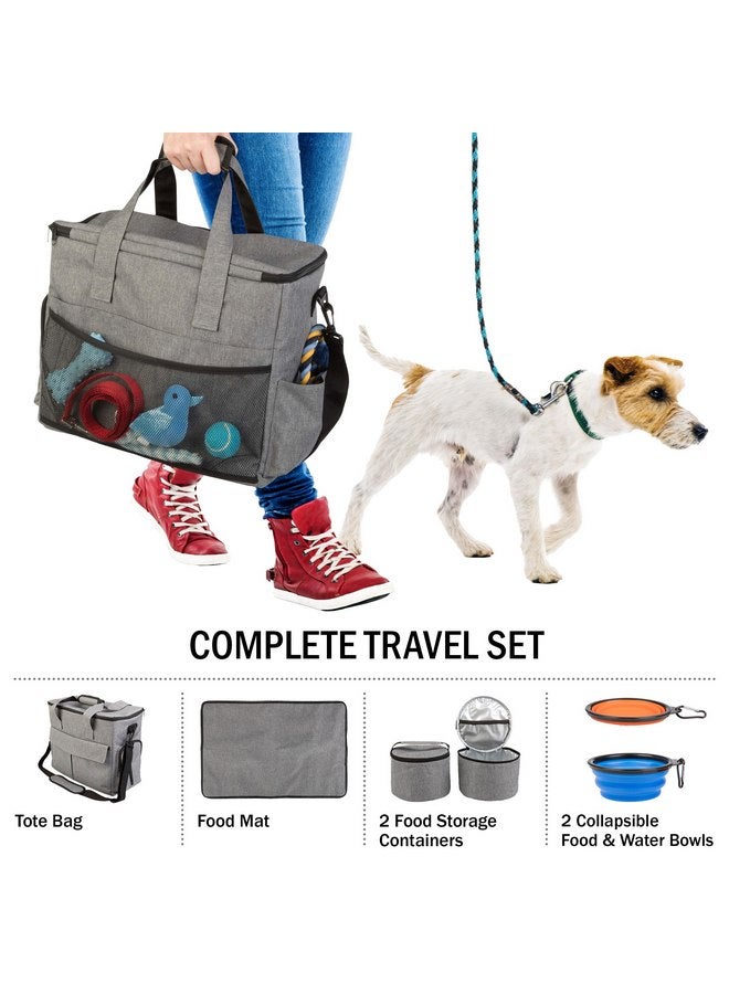 PETMAKER Dog Travel Bag - Cat and Dog Storage Organizer with Pockets, Mat, 2 Food Containers, and 2 Large Collapsible Travel Dog Bowls by PETMAKER (Gray) - Image 2
