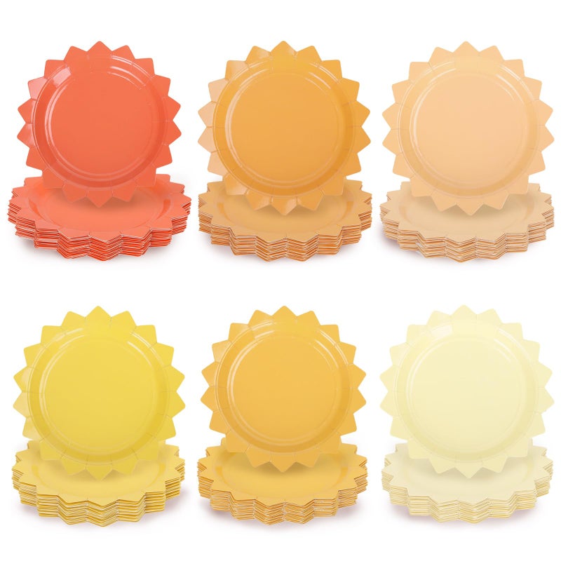 Whaline 90Pcs First Trip Around The Sun Birthday Decoration Boho Sun Paper Plates Disposable Plates Sunshine Party Tableware For Baby Shower Summer Table Supplies 6 Colors