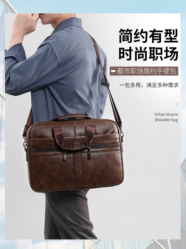 New Men'S Handbag Business Briefcase Large Capacity Retro Men'S Leather Bag Waterproof Crossbody Office Bag - Image 2