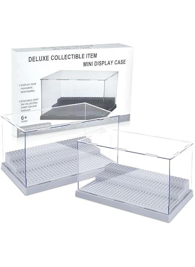 Generic - 2 Pack Minifigure Display Case for Action Figures Blocks, Acrylic Display Box Storage, Clear Minifigure Display Shelves with 3 Movable Steps Disply Shelf Gift Collection Models Minifigures (Grey) - Image 1