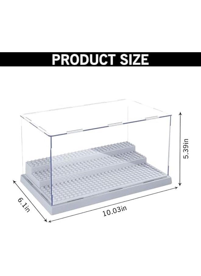 Generic - 2 Pack Minifigure Display Case for Action Figures Blocks, Acrylic Display Box Storage, Clear Minifigure Display Shelves with 3 Movable Steps Disply Shelf Gift Collection Models Minifigures (Grey) - Image 1