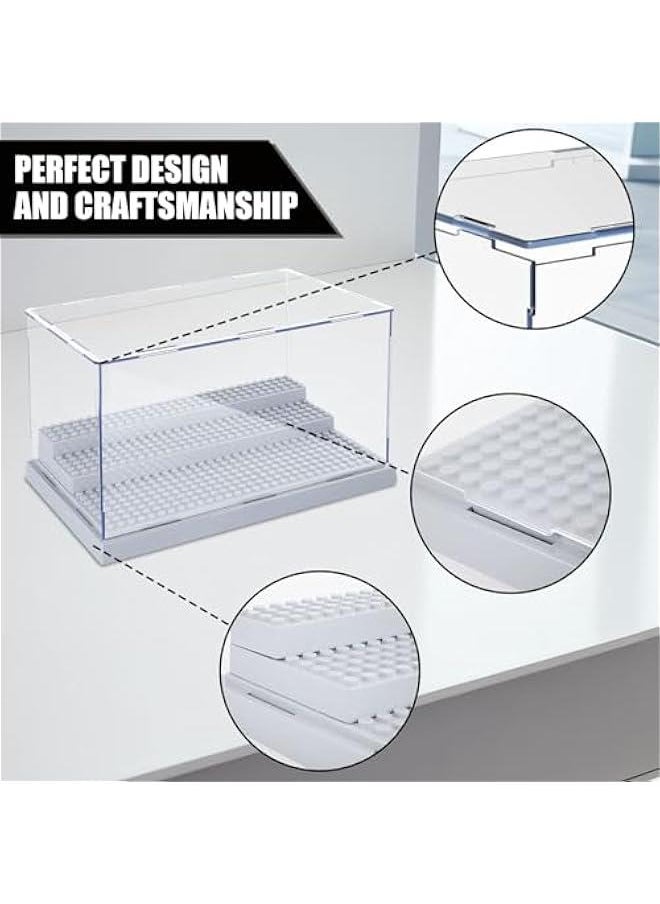 Generic - 2 Pack Minifigure Display Case for Action Figures Blocks, Acrylic Display Box Storage, Clear Minifigure Display Shelves with 3 Movable Steps Disply Shelf Gift Collection Models Minifigures (Grey) - Image 1