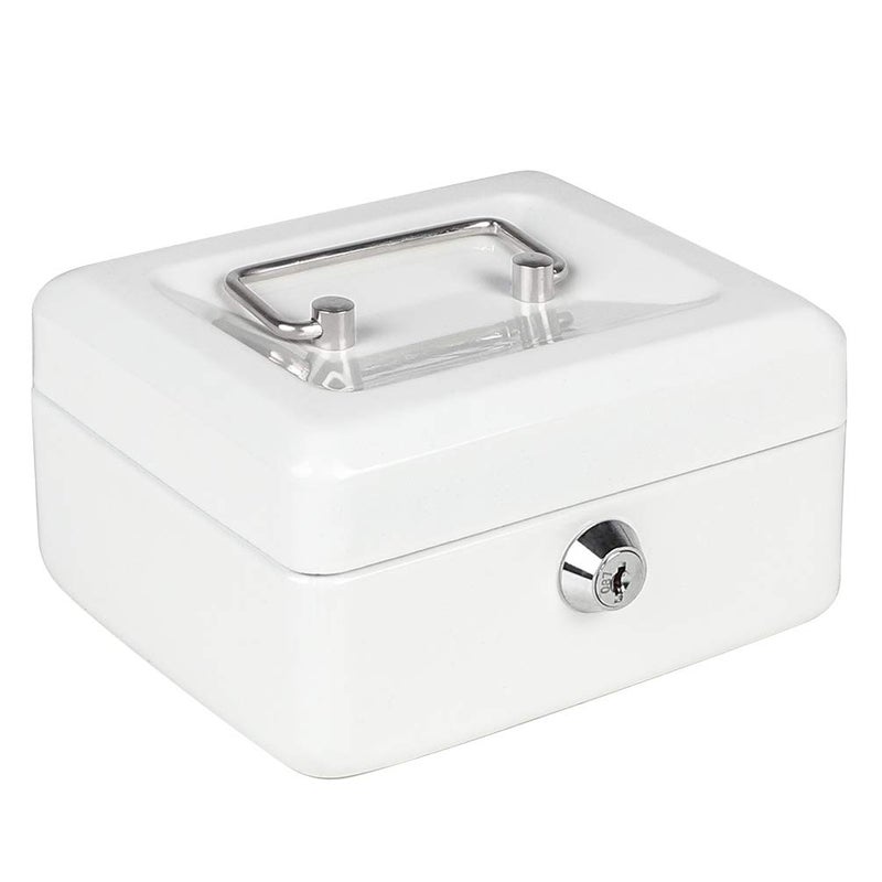 Parrency Cash Box with Money Tray, Parrency Small Money Box with Key Lock, 6" x 4 4/5" x 3", White - Image 1