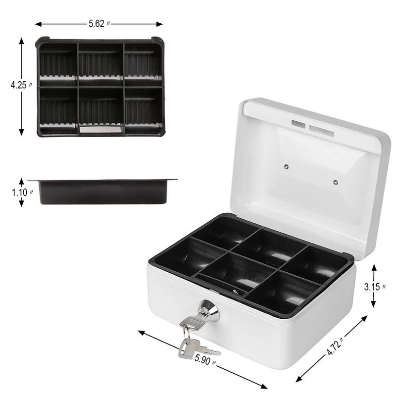 Parrency Cash Box with Money Tray, Parrency Small Money Box with Key Lock, 6" x 4 4/5" x 3", White - Image 3