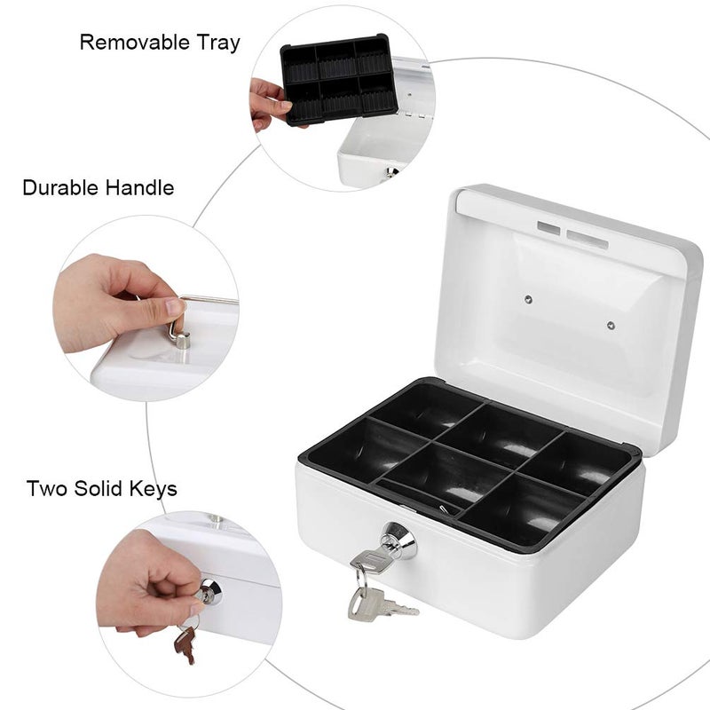 Parrency Cash Box with Money Tray, Parrency Small Money Box with Key Lock, 6" x 4 4/5" x 3", White - Image 4