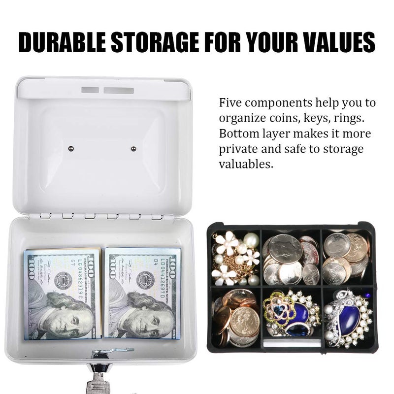 Parrency Cash Box with Money Tray, Parrency Small Money Box with Key Lock, 6" x 4 4/5" x 3", White - Image 2