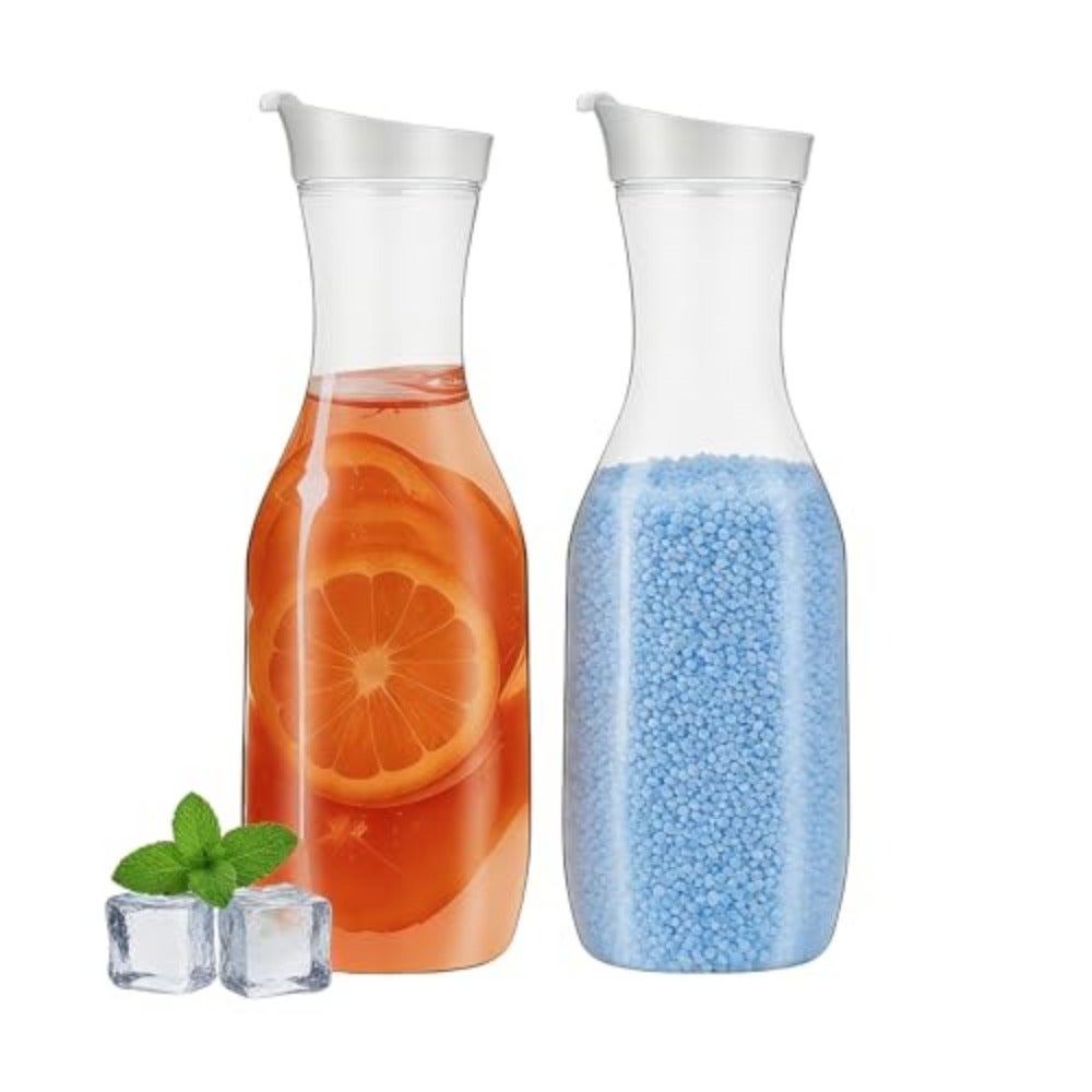 2-Pack Laundry Detergent Storage, 1.5L Water Carafe, Containers with Seal Lids, Durable Clear PET Plastic for Washing Powder, Fabric Softener, Milk Iced Tea Space-Saving, BPA-Free