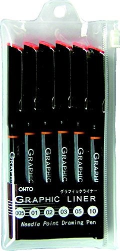 OHTO Graphic Liner Needle Point Drawing Pen - Pigment Ink - Pack of 6 - Image 1