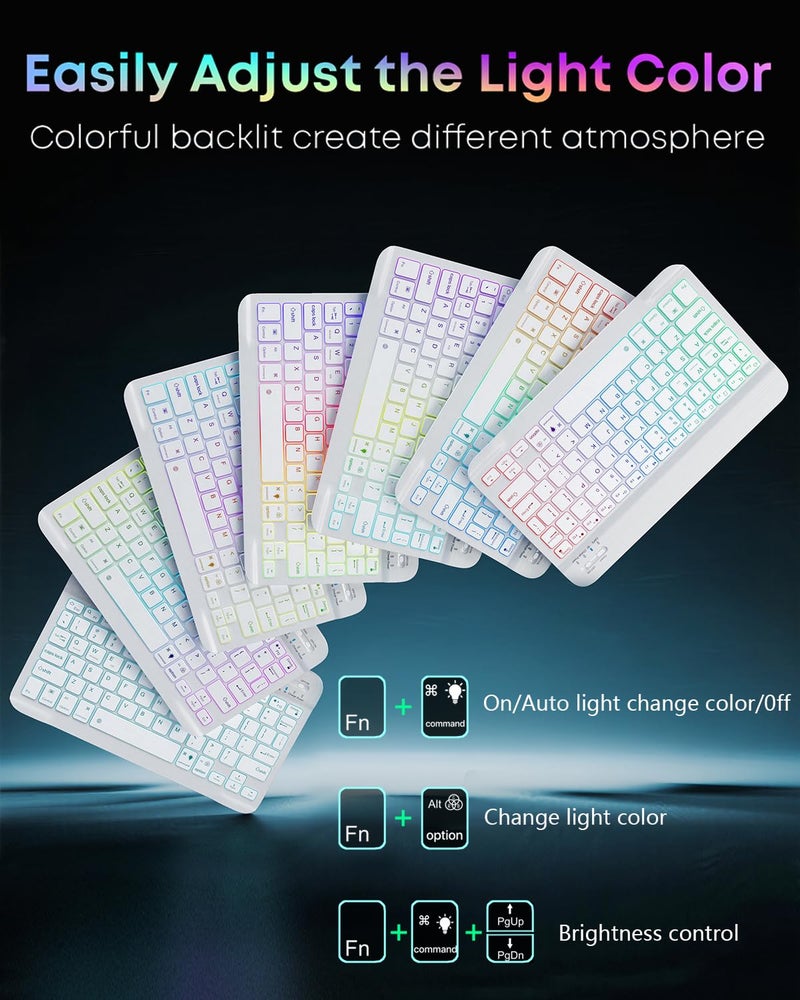 SAMTUNK for Amazon Fire HD 10/10 Plus Case with Keyboard (11th/13th Generation, 10.1 inch) - Rainbow Backlit Keyboard Case - Built in Pencil Holder with Mouse - Pink - Image 2