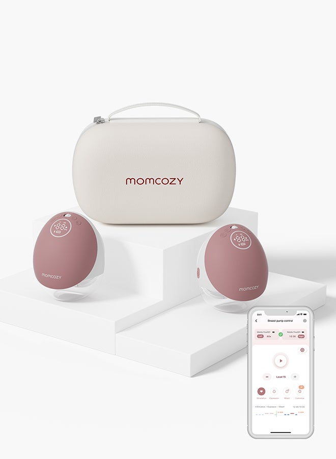 Momcozy Breast Pump Hands Free Mobile Flow | M9, App Discreet Control with Personalized Multi-Modes And 15 Levels, Independent Breastmilk Storage, Wearable Breast Pump M9 24mm, 2 Pack Cozy Red - Image 2
