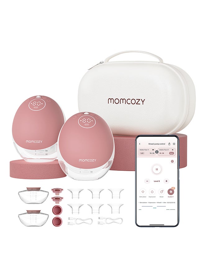 Momcozy Breast Pump Hands Free Mobile Flow | M9, App Discreet Control with Personalized Multi-Modes And 15 Levels, Independent Breastmilk Storage, Wearable Breast Pump M9 24mm, 2 Pack Cozy Red - Image 1