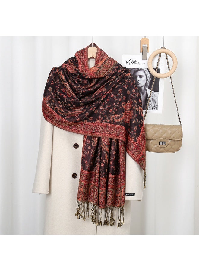 Paisley Print Pashmina Hijab Scarf with Tassels