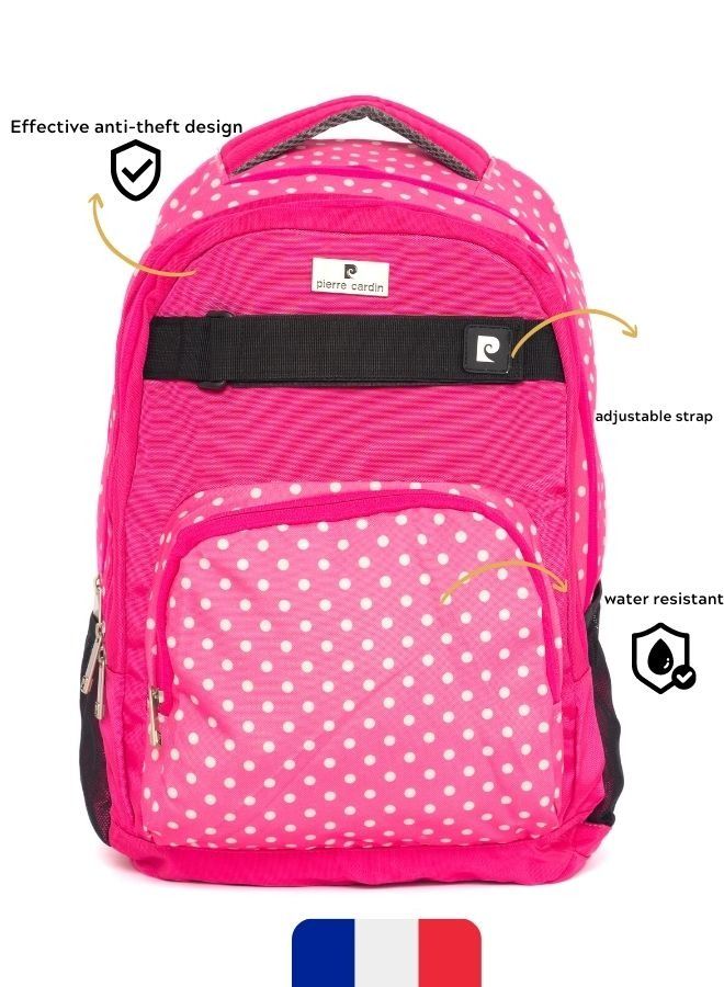 pierre cardin 2pcs Set Kids School Backpack with Pencil Case- Polka Pink Design Dimensions: 49x36x20cm  - Image 2