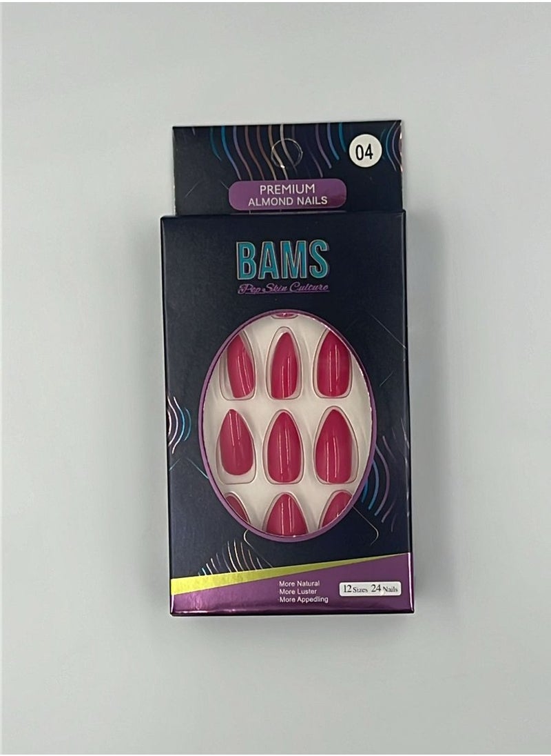 B A M S ثقافة البشرة الشعبية أظافر BAMS الصناعية، ٢٤ قطعة، على شكل لوز، مع مجموعة غراء (لون ٠٤)  - Image 3