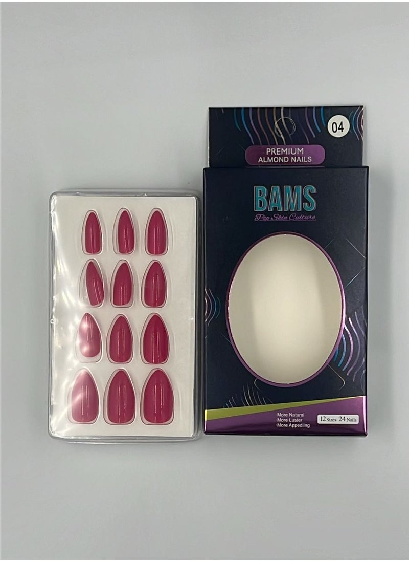 B A M S ثقافة البشرة الشعبية أظافر BAMS الصناعية، ٢٤ قطعة، على شكل لوز، مع مجموعة غراء (لون ٠٤)  - Image 2