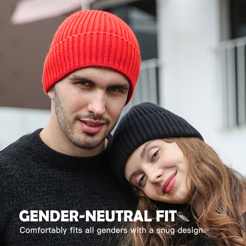 Warm Winter Hats for Men / Women Knit Beanies Breathable & Soft Beanie Hats Color Variety Extended Brim Thick Soft & Stretchy Knit Beanie Hat - Image 3