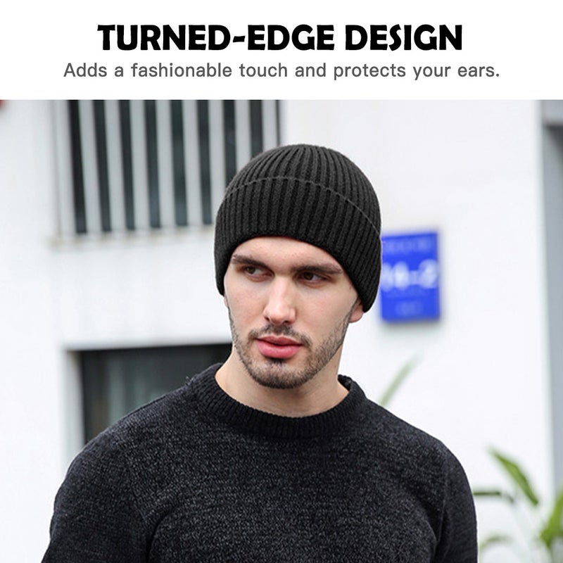 Warm Winter Hats for Men / Women Knit Beanies Breathable & Soft Beanie Hats Color Variety Extended Brim Thick Soft & Stretchy Knit Beanie Hat - Image 4