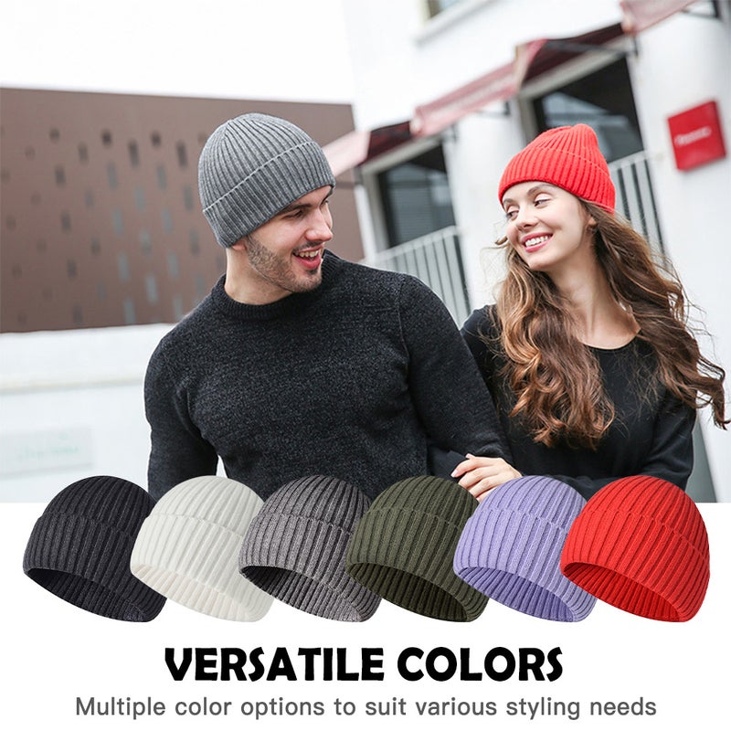 Warm Winter Hats for Men / Women Knit Beanies Breathable & Soft Beanie Hats Color Variety Extended Brim Thick Soft & Stretchy Knit Beanie Hat - Image 2