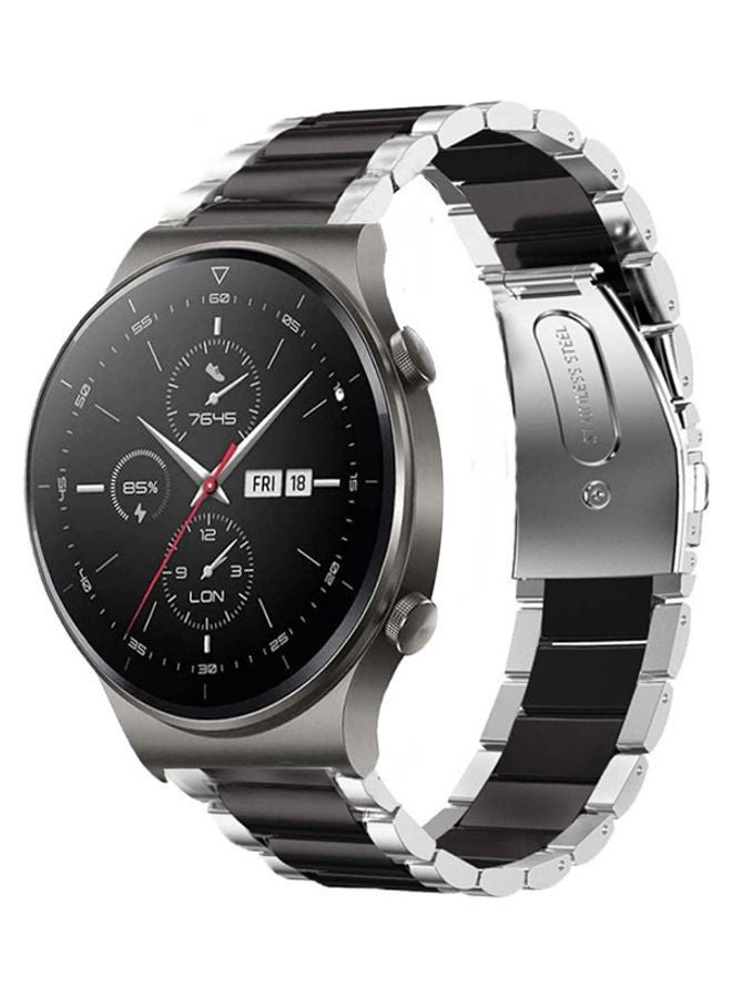 NIBEMINENT Replacement Stainless Steel Smartwatch Strap Band For Huawei Watch Silver/Black - Image 2
