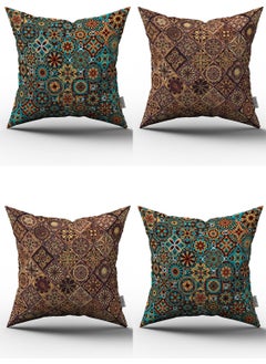 Cango Home Esnafali Retro Vintage Patterned Digital Printed Throw Pillow Cover Set 4KMBS197 Blue Brown Orange 