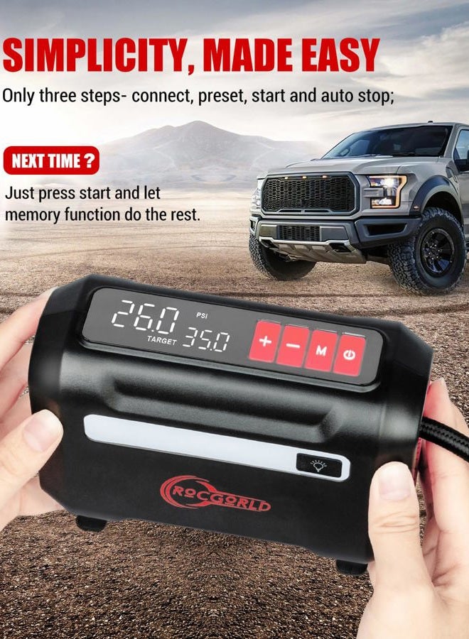 ROCGORLD R8 Tire Inflator Portable Air Compressor, DC 12V Air Compressor Portable with Large Dual Digital Screen, 3X Faster Inflation Air Pump for Car, Bike, Ball, Motor - Image 4