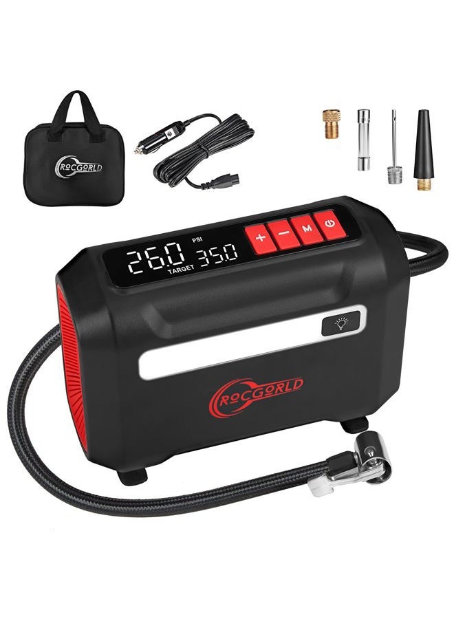 ROCGORLD R8 Tire Inflator Portable Air Compressor, DC 12V Air Compressor Portable with Large Dual Digital Screen, 3X Faster Inflation Air Pump for Car, Bike, Ball, Motor - Image 1