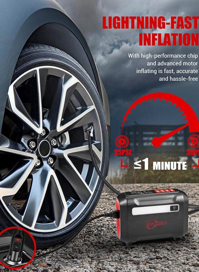 ROCGORLD R8 Tire Inflator Portable Air Compressor, DC 12V Air Compressor Portable with Large Dual Digital Screen, 3X Faster Inflation Air Pump for Car, Bike, Ball, Motor - Image 2