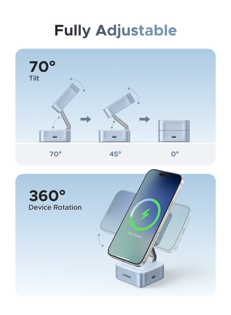 يو جرين Magflow Qi2 شاحن اللاسلكي 25 وات 2 في 1، شاحن ماجسيف اللاسلكي المغناطيسي، لوحة مكعب الشحن السريع، متوافق مع سلسلة آيفون 16/15/14/13/12 وايربودز 3/2/برو ساعة آبل  سريع مثل السلكي - Image 4