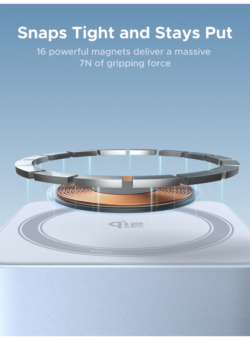 يو جرين Magflow Qi2 شاحن اللاسلكي 25 وات 2 في 1، شاحن ماجسيف اللاسلكي المغناطيسي، لوحة مكعب الشحن السريع، متوافق مع سلسلة آيفون 16/15/14/13/12 وايربودز 3/2/برو ساعة آبل  سريع مثل السلكي - Image 5