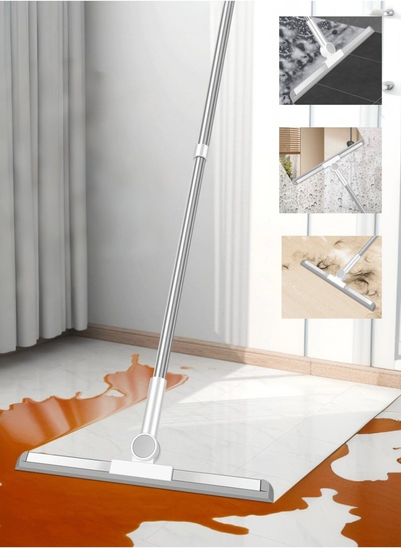 Magic Broom, Household Silicone Broom, Stainless Steel Telescopic Rod 125 cm, with 2 Scrapers, 180° Rotating Scraper Head, Suitable for Windows, Floors, Walls, Glass Doors - Image 1