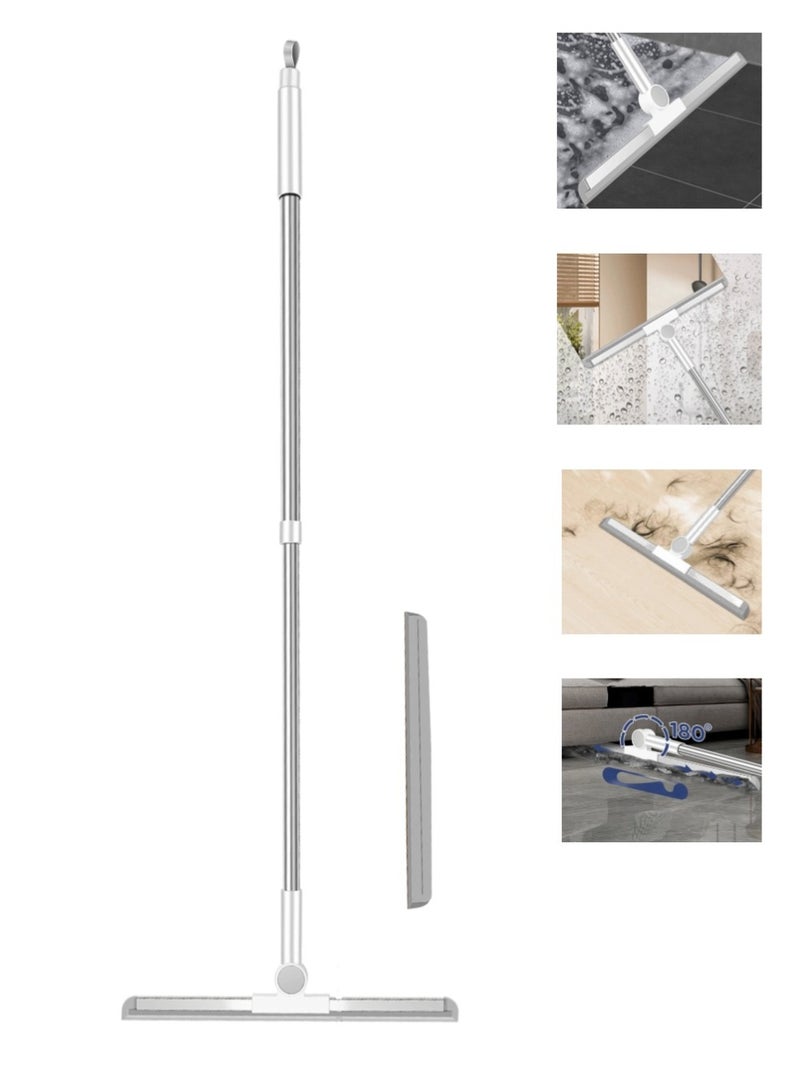 Magic Broom, Household Silicone Broom, Stainless Steel Telescopic Rod 125 cm, with 2 Scrapers, 180° Rotating Scraper Head, Suitable for Windows, Floors, Walls, Glass Doors - Image 2