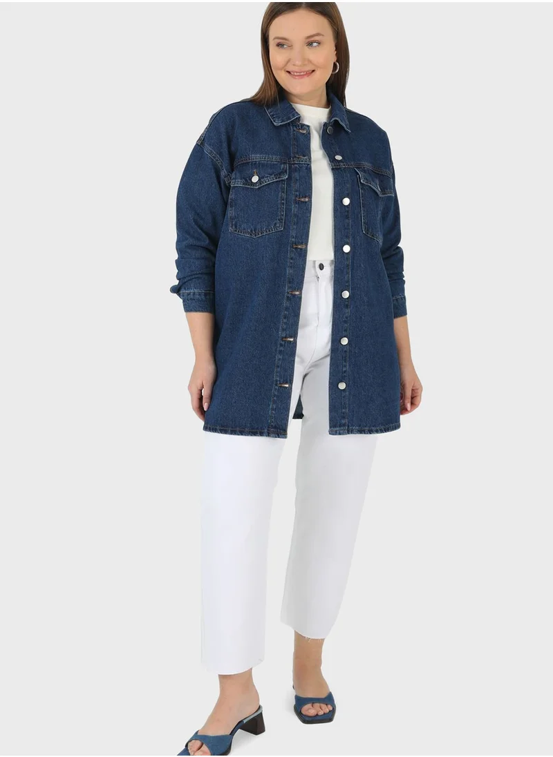 Alia by modanisa Pocket Detail Denim Jacket