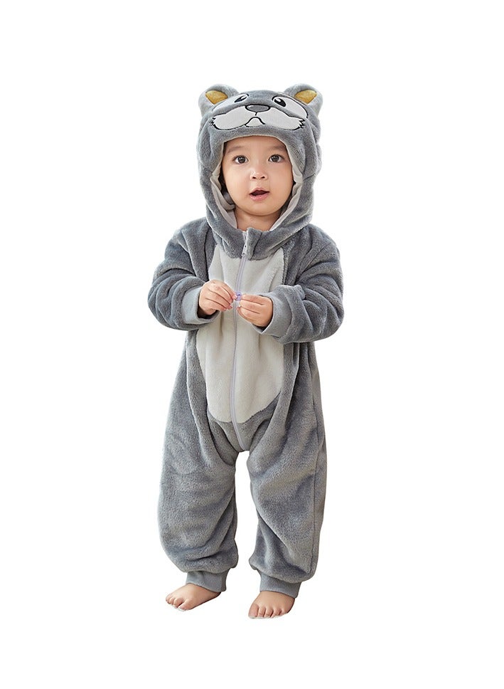 Loquat Flannel Children's Climbing Clothes Baby Autumn Winter Long Sleeved Clothes Jumpsuit Newborn Cartoon Jumpsuit  - Image 1