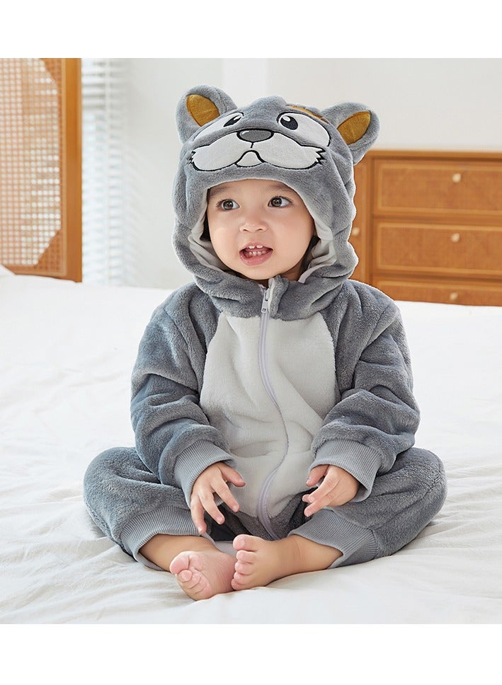 Loquat Flannel Children's Climbing Clothes Baby Autumn Winter Long Sleeved Clothes Jumpsuit Newborn Cartoon Jumpsuit  - Image 2