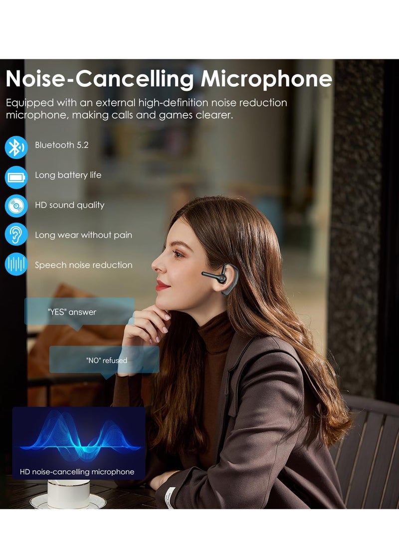 SYOSI Bluetooth Earpiece for Cell Phones V5.2 Wireless Single Headset, with Noise Reduction, Wireless Bluetooth Earpiece 30 Hrs HD Calling, for Business/Office/Driving/Sporting (Black)  - Image 3
