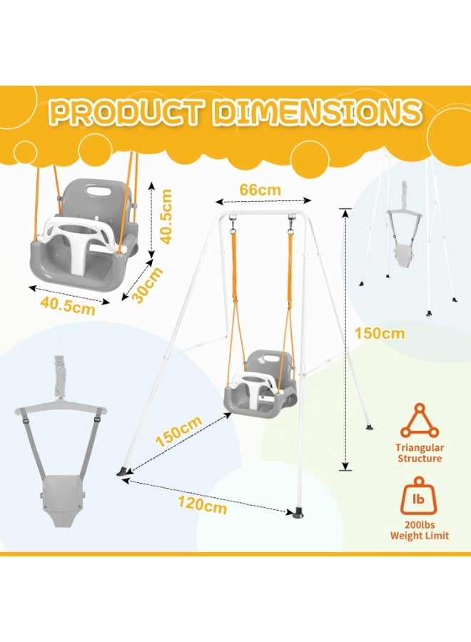 LIODUX 4-in-1 Baby Swing Set and Jumper, Foldable Metal Porch Swings Stand, Heavy Duty Kids Swing Stand, Maximum Weight 90KG, Easy to Assemble, Kids Bouncer for Indoor & Outdoor Playground, Grey - Image 4
